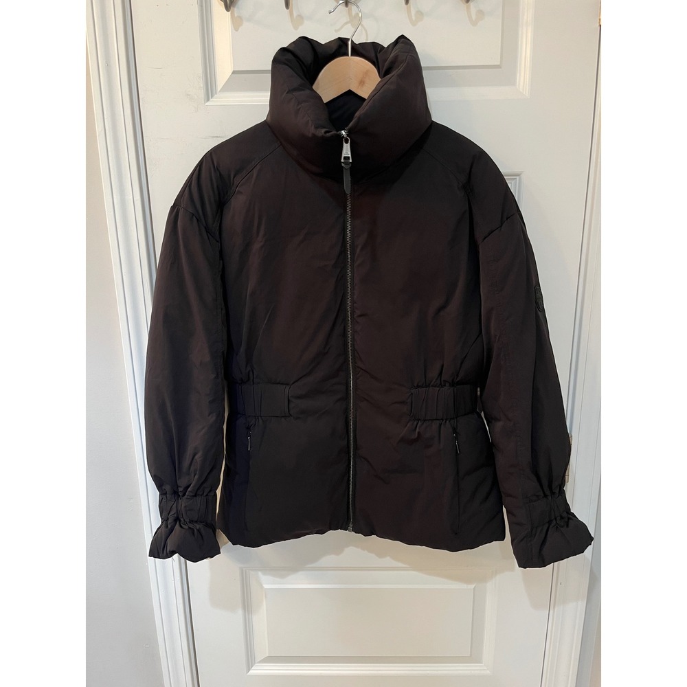 Ted Baker London Alexii Black Puffer Jacket Funnel Neck Ruffle Cuff Size 2 US 6
